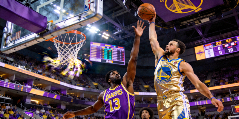 NBA常规赛金州勇士对阵洛杉矶湖人比赛的精彩扣篮瞬间